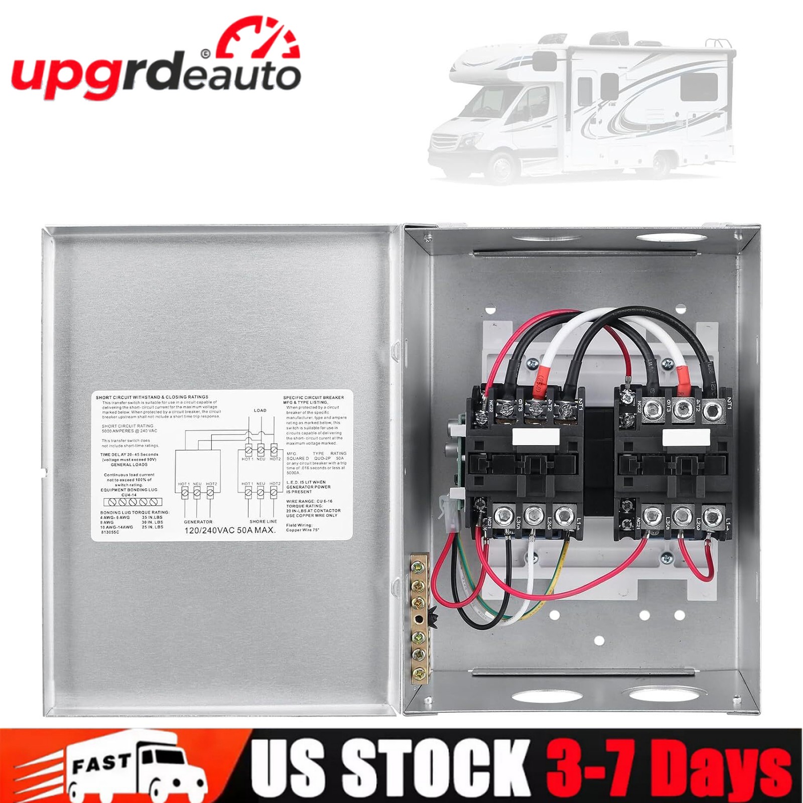 PD52 50 AMP Automatic Transfer Switch for RV, Speedboats 120/240 VAC, 50 Amp