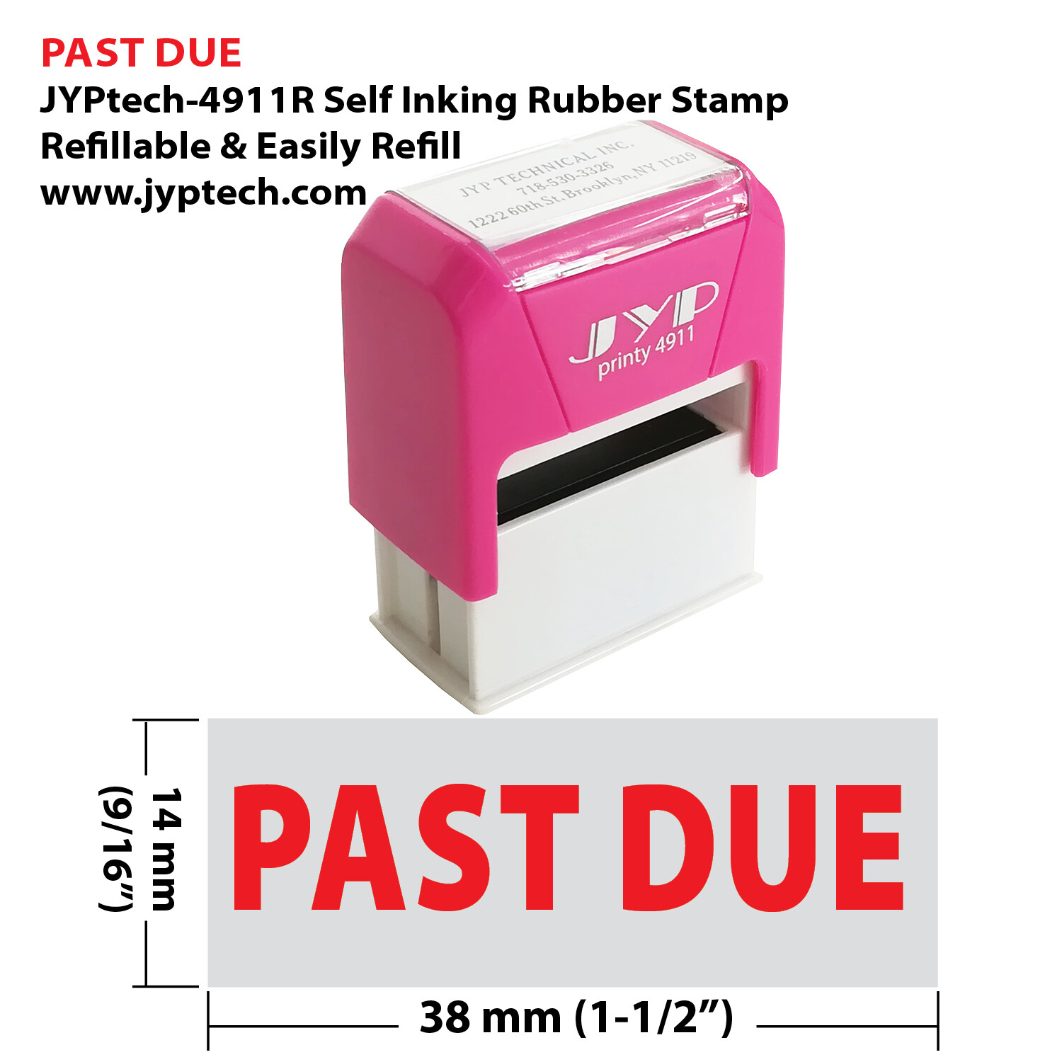 Past Due -JYP 4911R Self Inking Rubber Stamp (Red Ink)