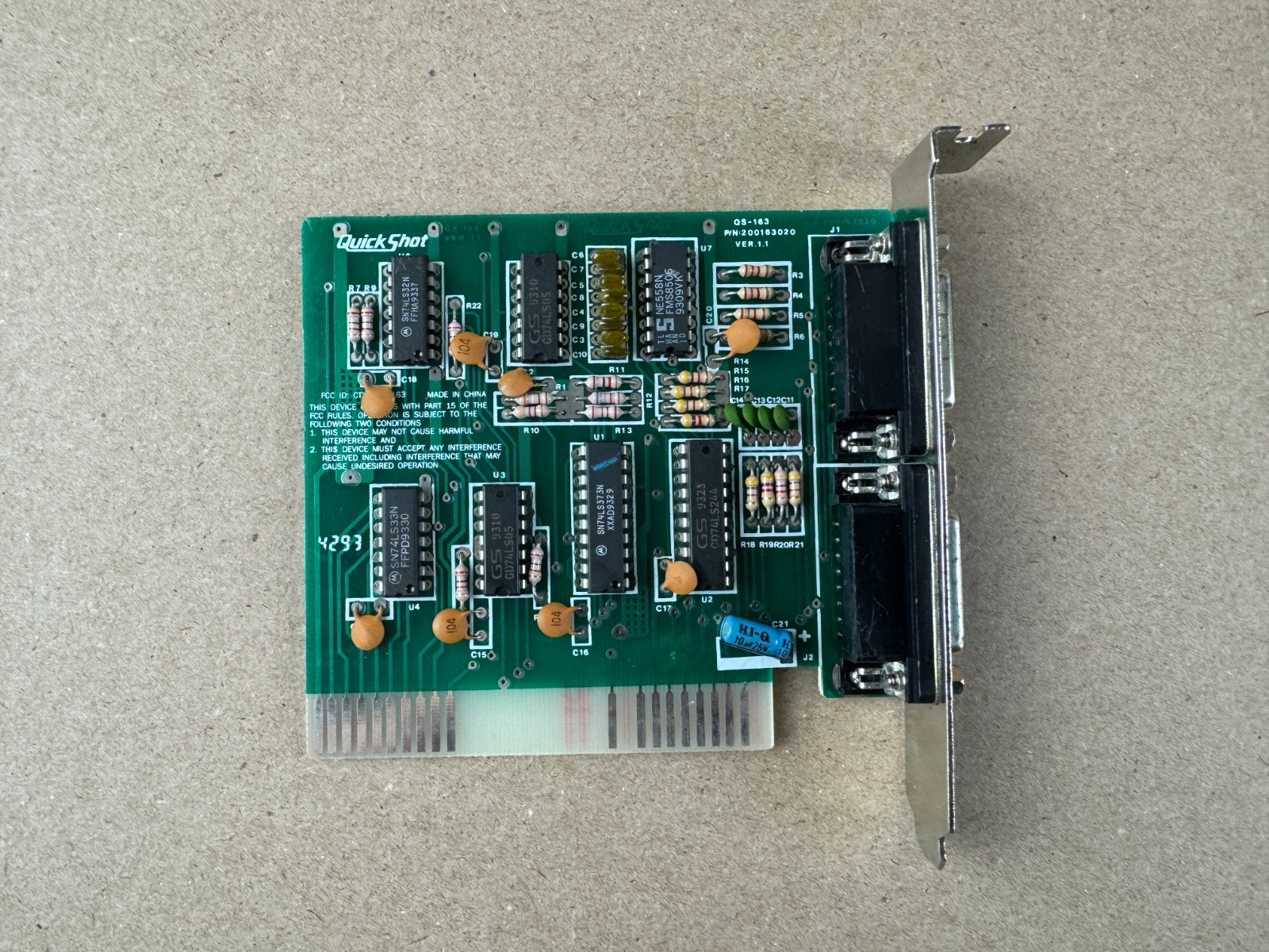 QuickShot QS-163 Game Card 8-Bit ISA DA-15 Joystick Connector Port XT AT 386 486