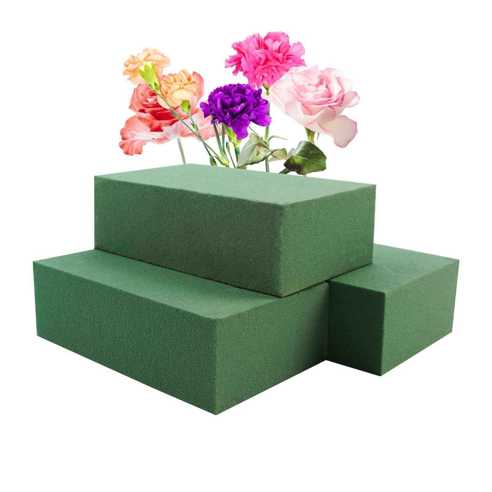 3 Pcs 5.5x3.1x1.7 Inch Green Wet Dry Floral Foam Blocks for Flower Arrangements