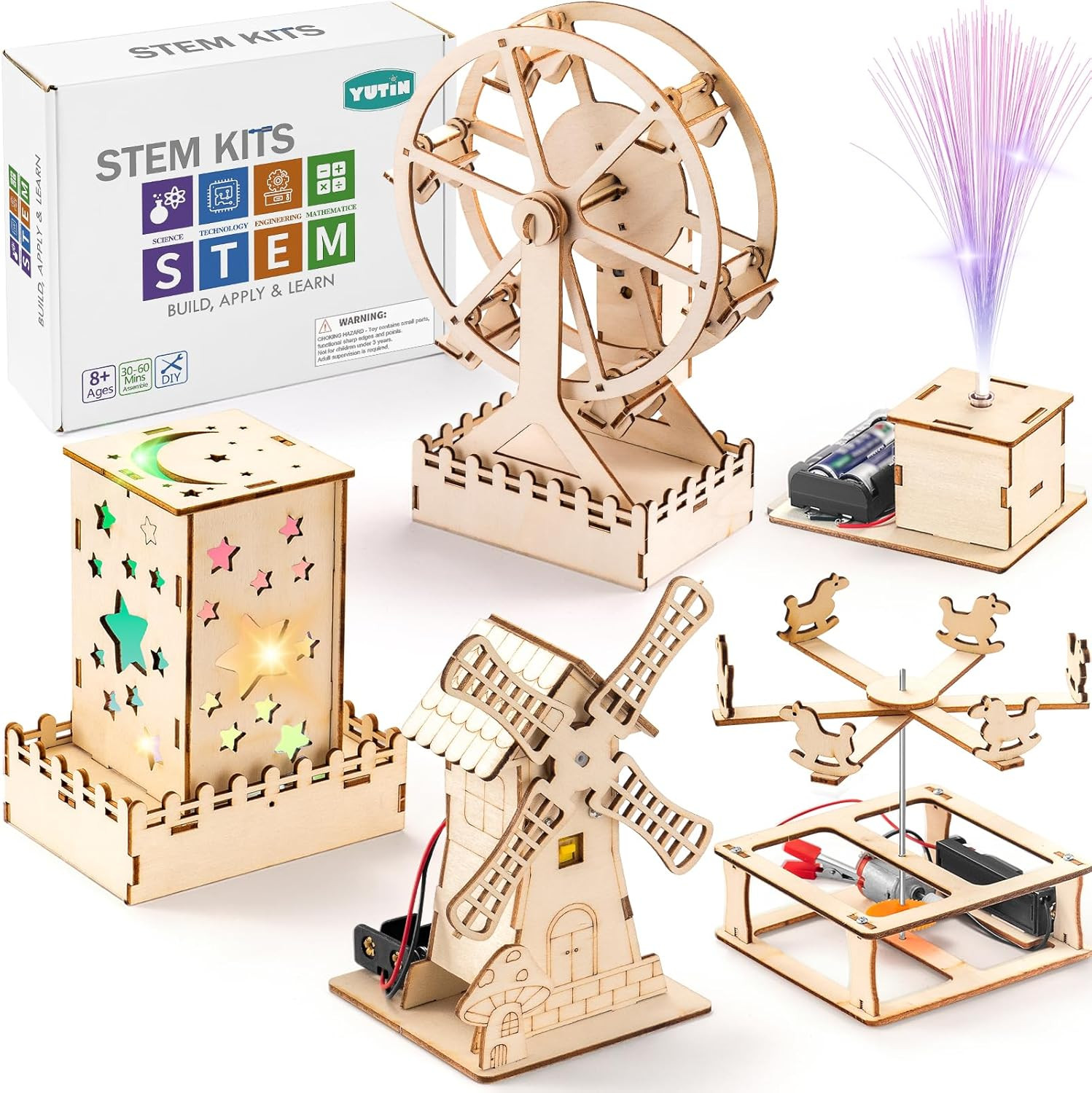 Yutin 5 Individual STEM Science Kits for Kids, Wood Arts and Craft Kits, STEM To