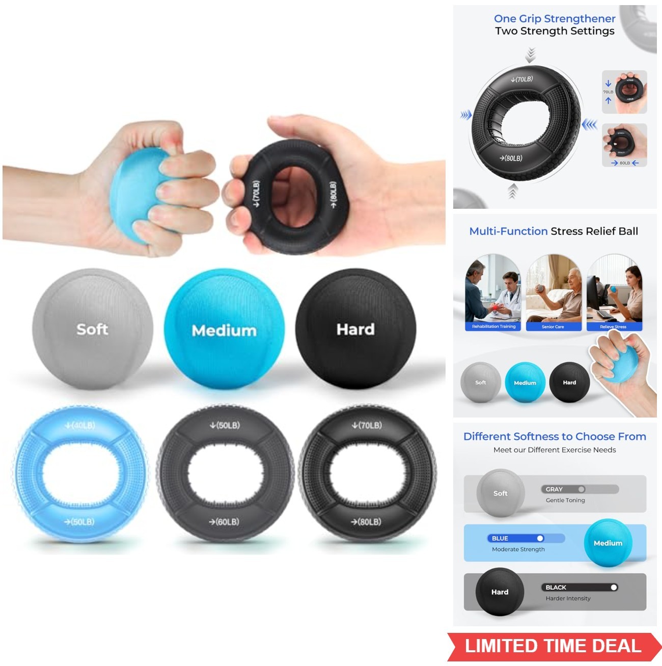 Hand Gripper Strengthener Set 6 Piece Grip Strength Trainer Stress Balls Ring