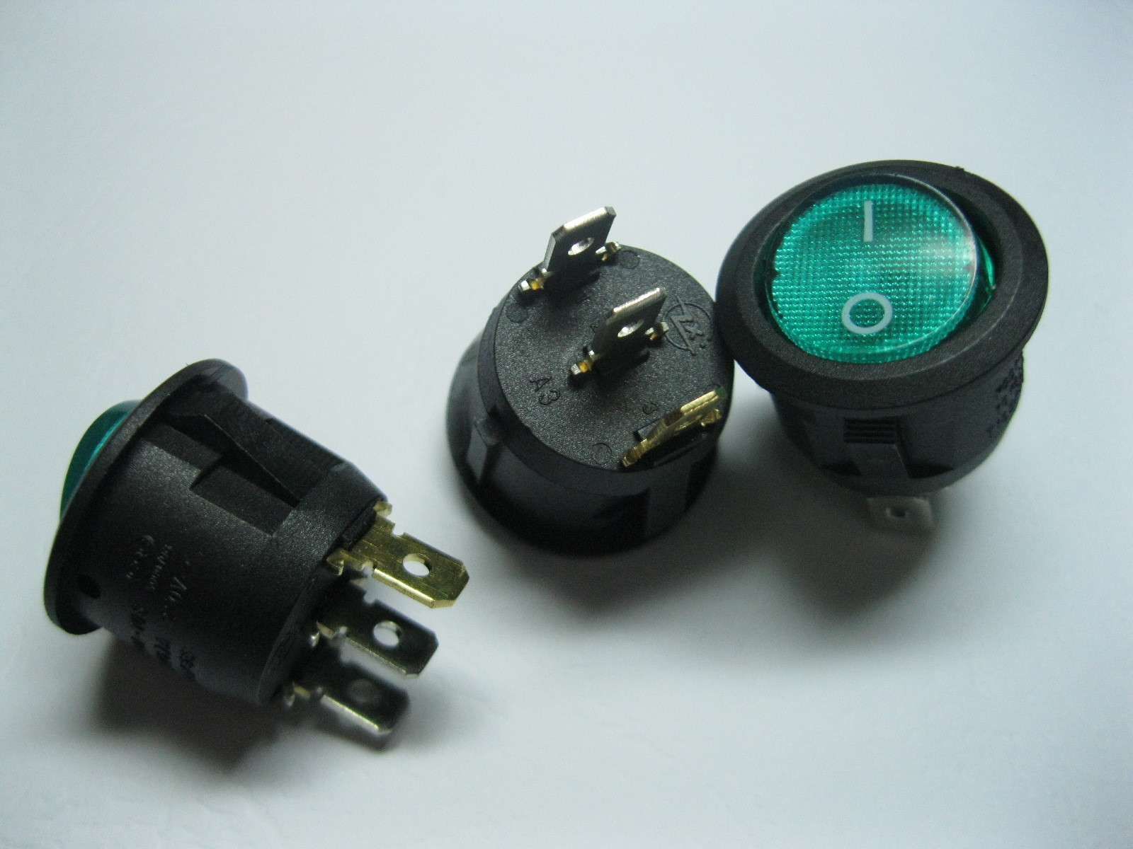 10 pcs Rocker Switch 3pin 6A ON-OFF Circular Green Cap with Green LED Light