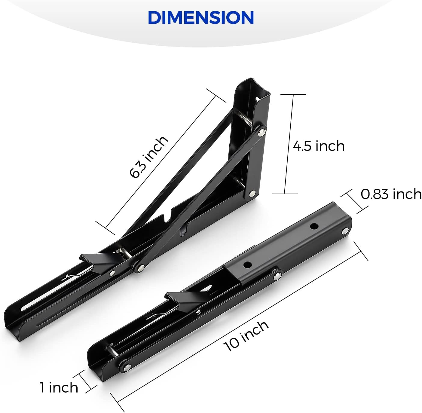 2 Pack 10 Inch Folding Shelf Brackets – Matte Black, Heavy Duty Collapsible B...