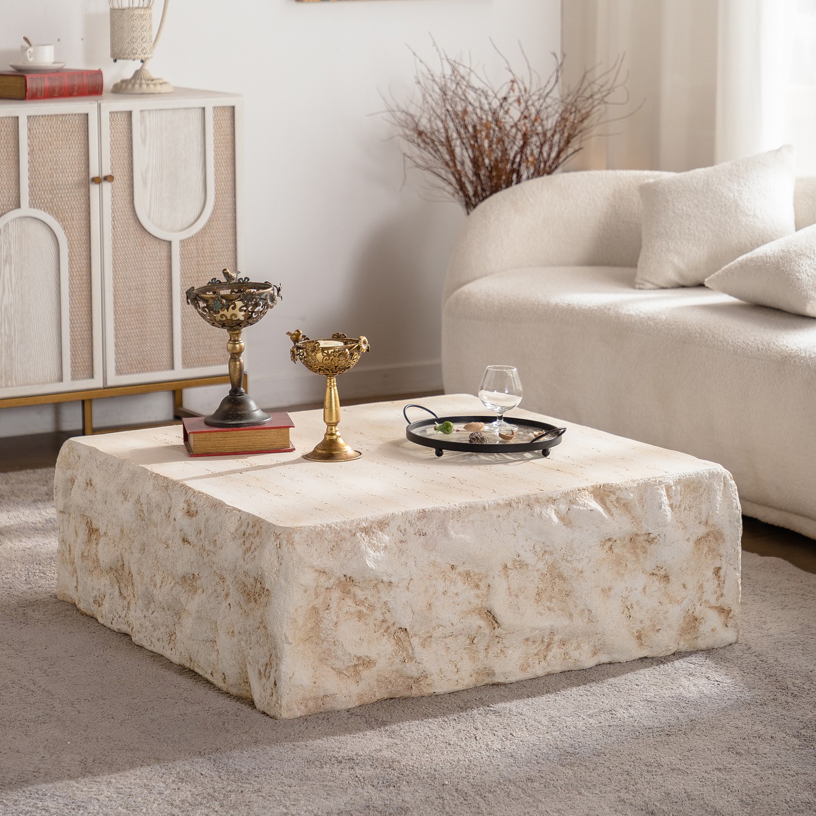 MgO Mid-Century Round Centre Coffee Table Vintage Faux Stone Sofa Pre-Modern Co