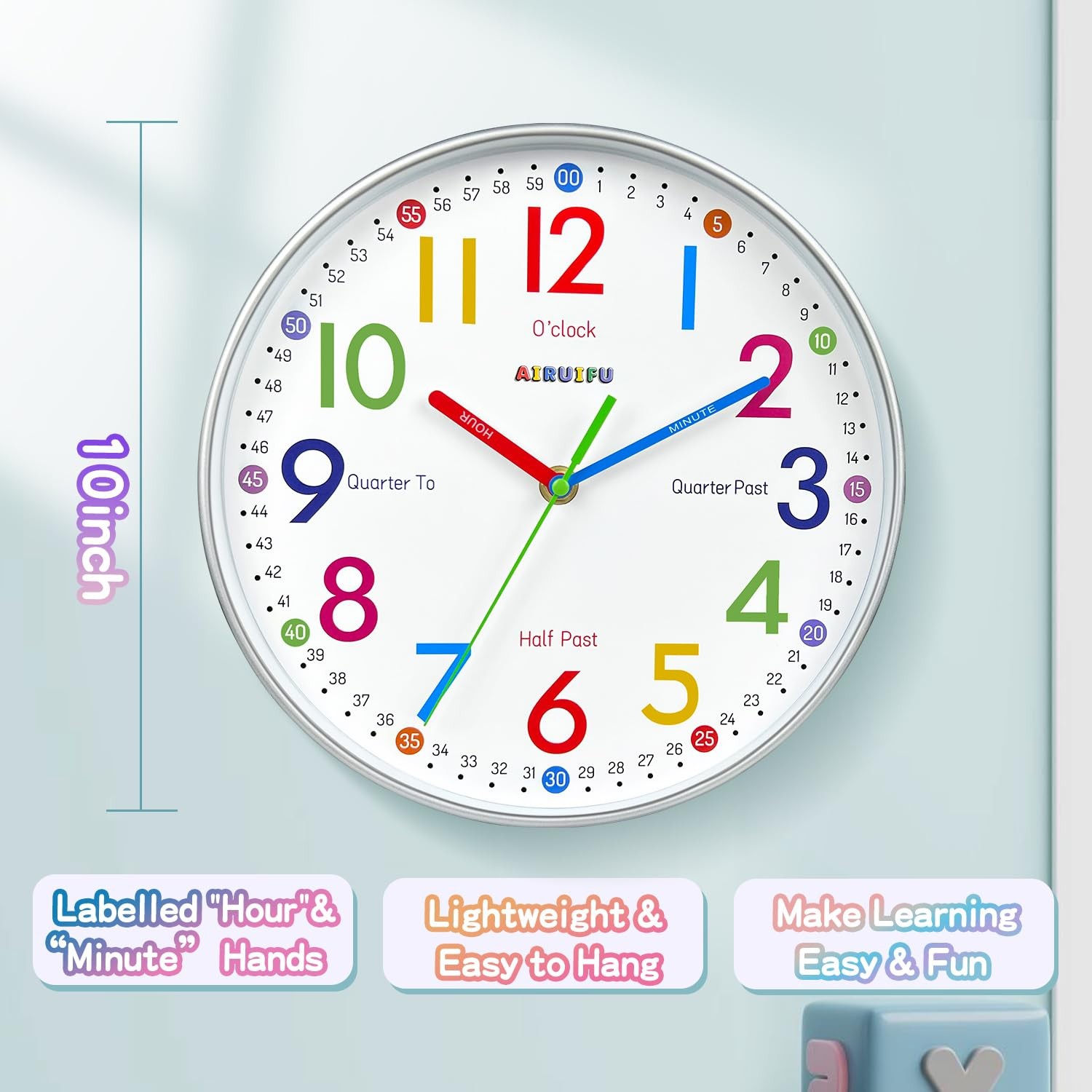 Telling Time Teaching Clock - Learning Clock for Kids - Kids Wall Clocks for ...