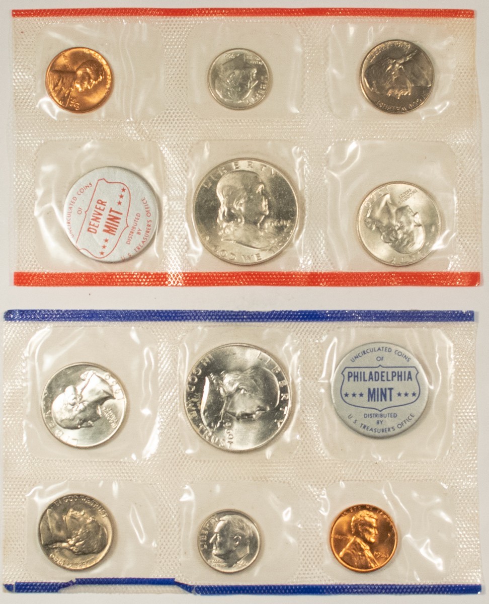 1960 US Mint Set, P & D Mints, Silver, Original Cello & Envelope, 10 Coin, C8593