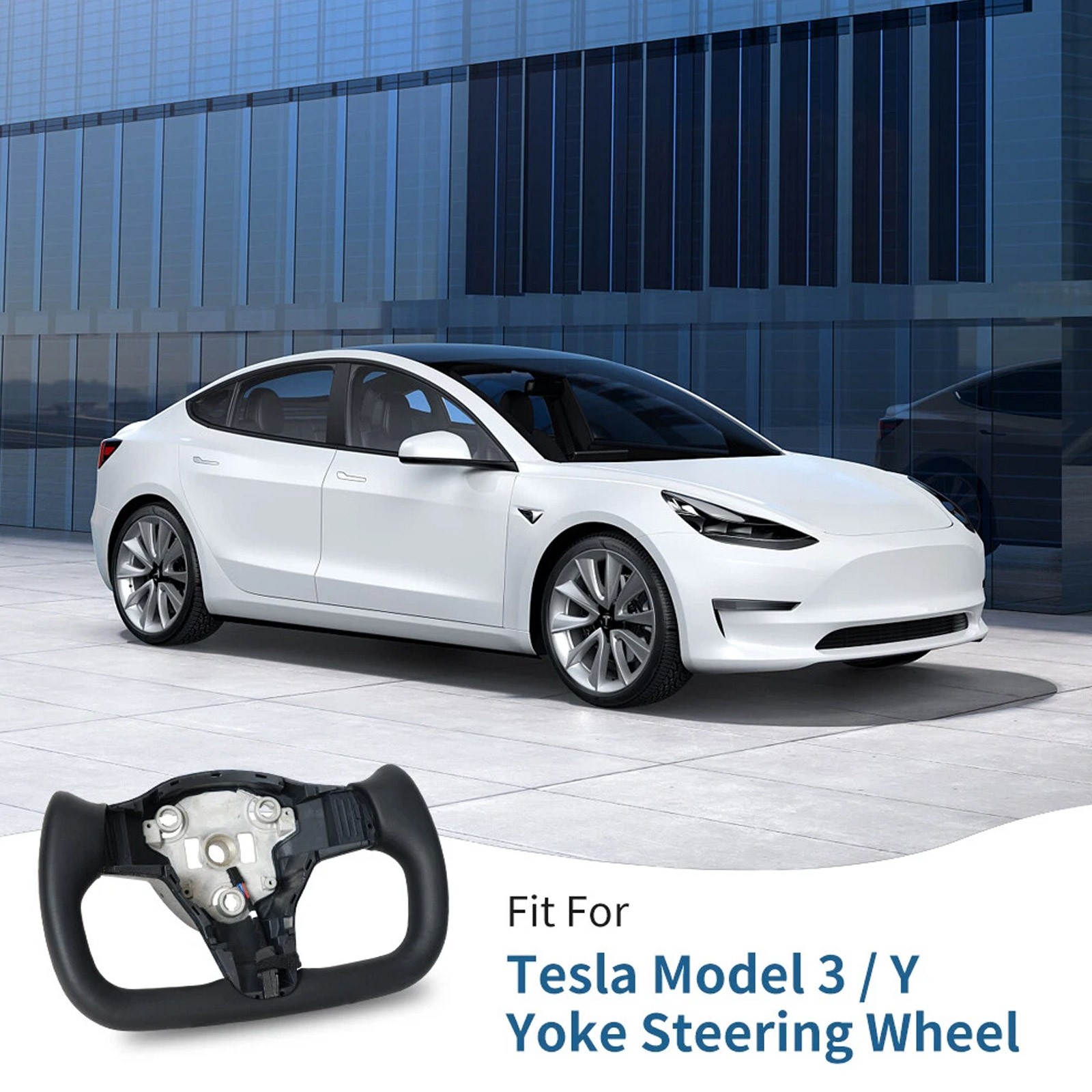 Premium Heated Black Leather Yoke Steering Wheel for Tesla Model 3/Y 2017-2024