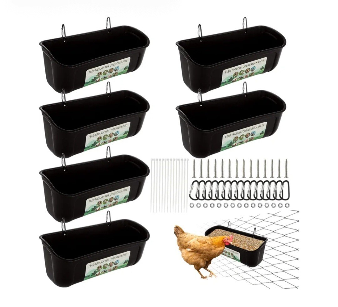 6 Pack Feeders Hanging 3.5 Quart Chicken Food/Water Trough Feeder for Livestock