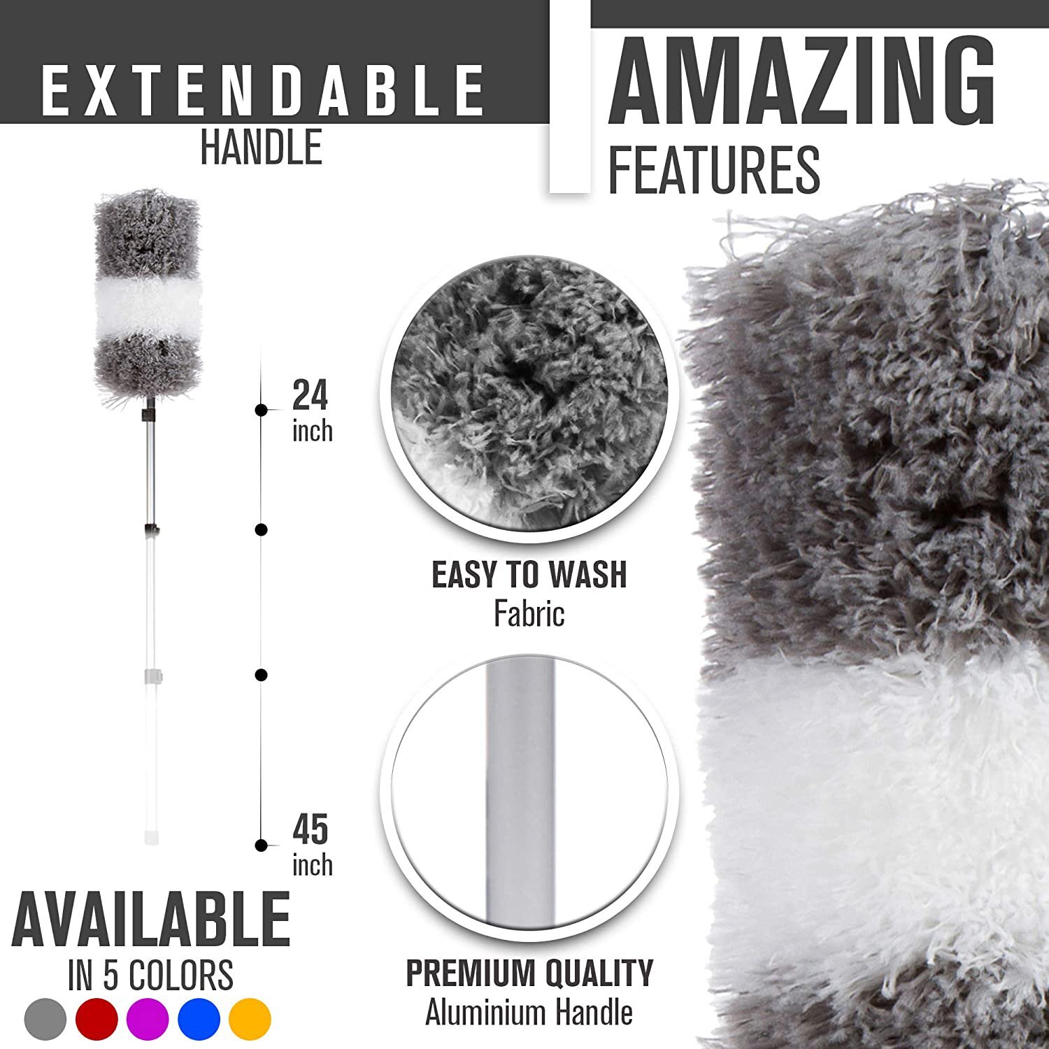 Telescopic Microfiber Duster w/ Extension Pole, Scratch Free (Purple)