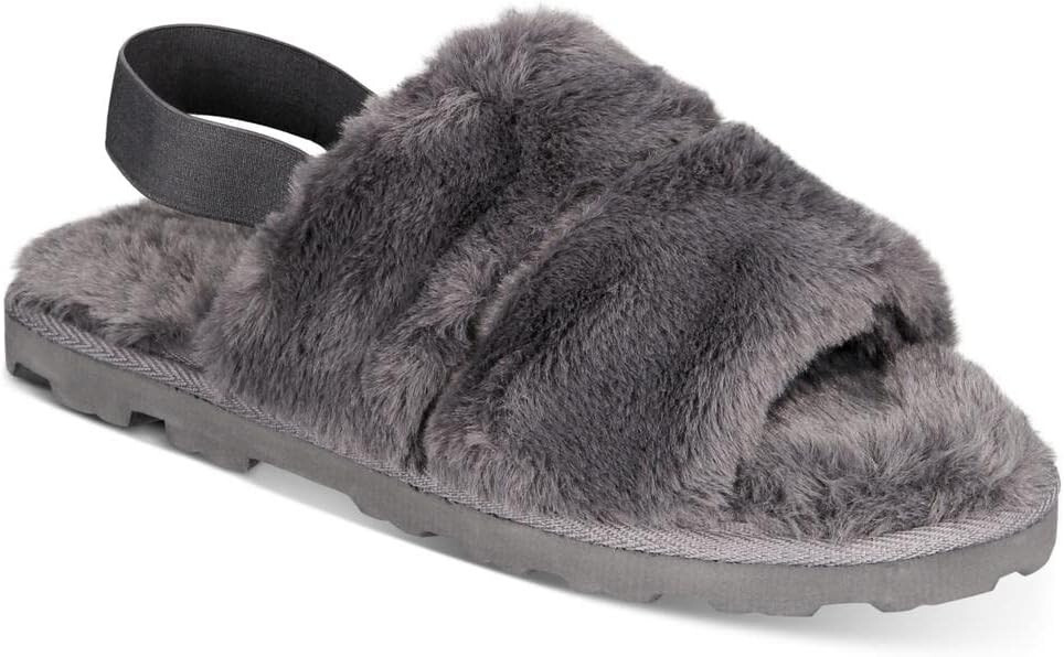INC Mens Faux Fur Indoor/Outdoor Slingback Slippers | Gray | Medium(8-9)