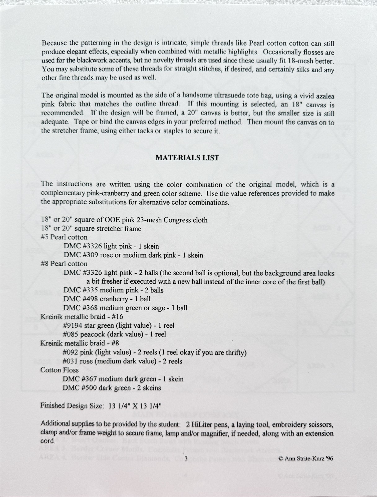 Dresden Heart Needlepoint Instructions by Ann Strite-Kurz