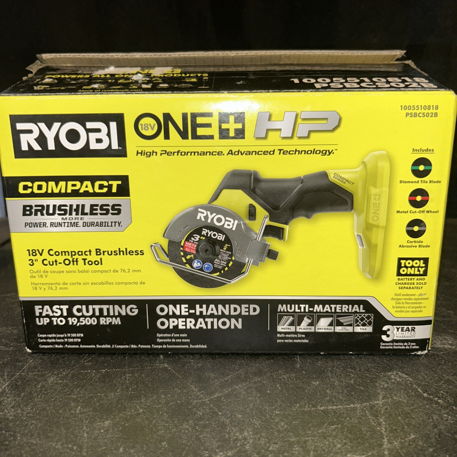 Ryobi PSBCS02B One+ HP 18V Compact Brushless Cut-off Tool (TOOL ONLY)