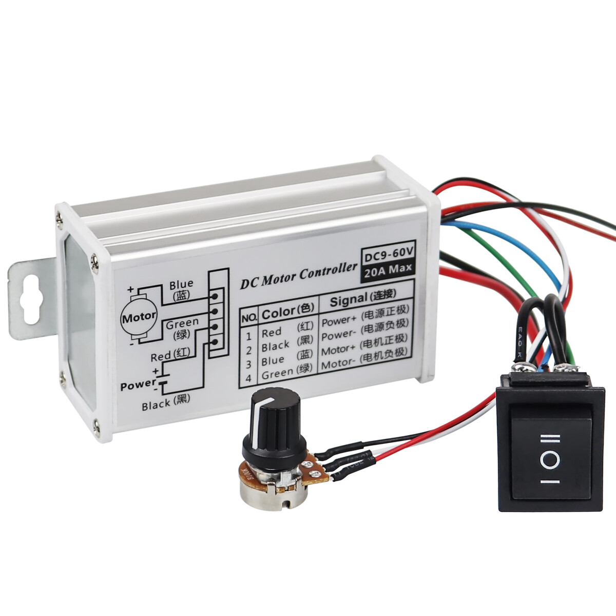 PWM DC 9-60V Max 20A Motor Varible Speed Controller CW CCW Reversible Switch