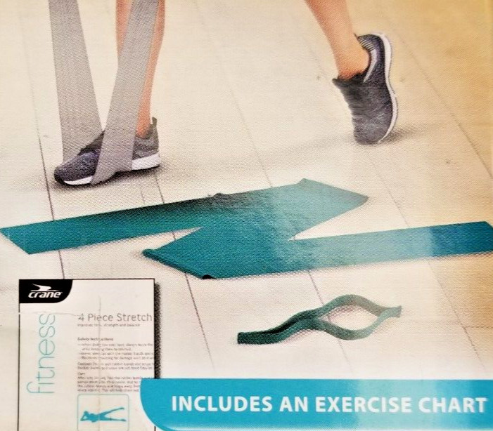 Fitness Stretch Band & Loop Set Improve Strength Balance Exercise Chart 4 Piece
