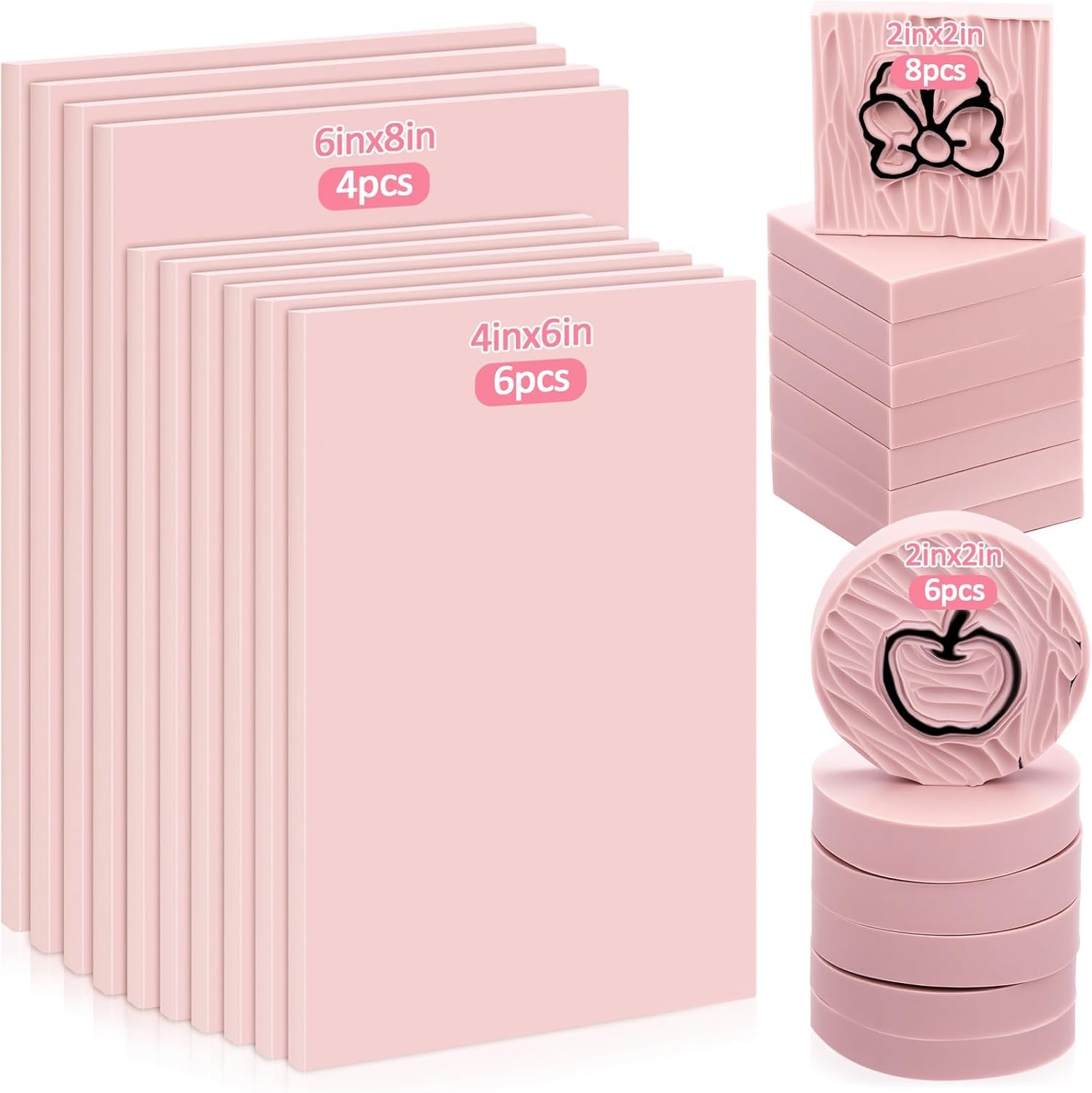 Innconee 24 Pcs Rubber Stamp Carving Blocks Pink Rubber Carving Blocks Round