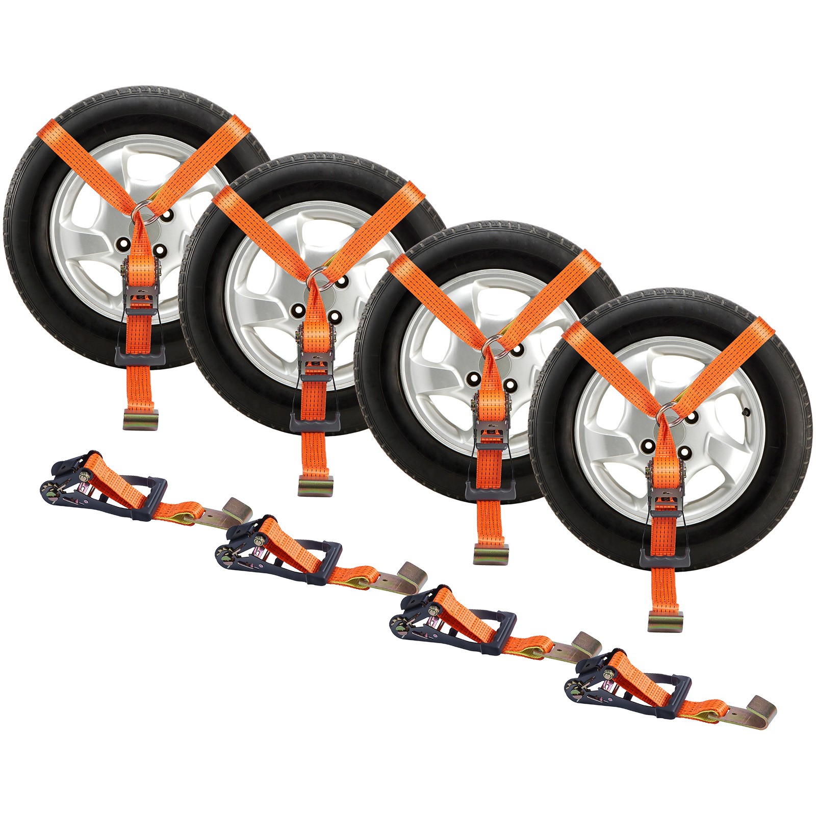 4 PCS Axle Straps Car Tie Down Straps w/Flat Hook Tire Strap for Trailer Hauler