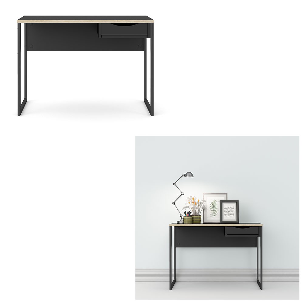 Tvilum Function Plus Desk 1 Drawer in Black with Oak Trim 43.31x19.5x30.24"H