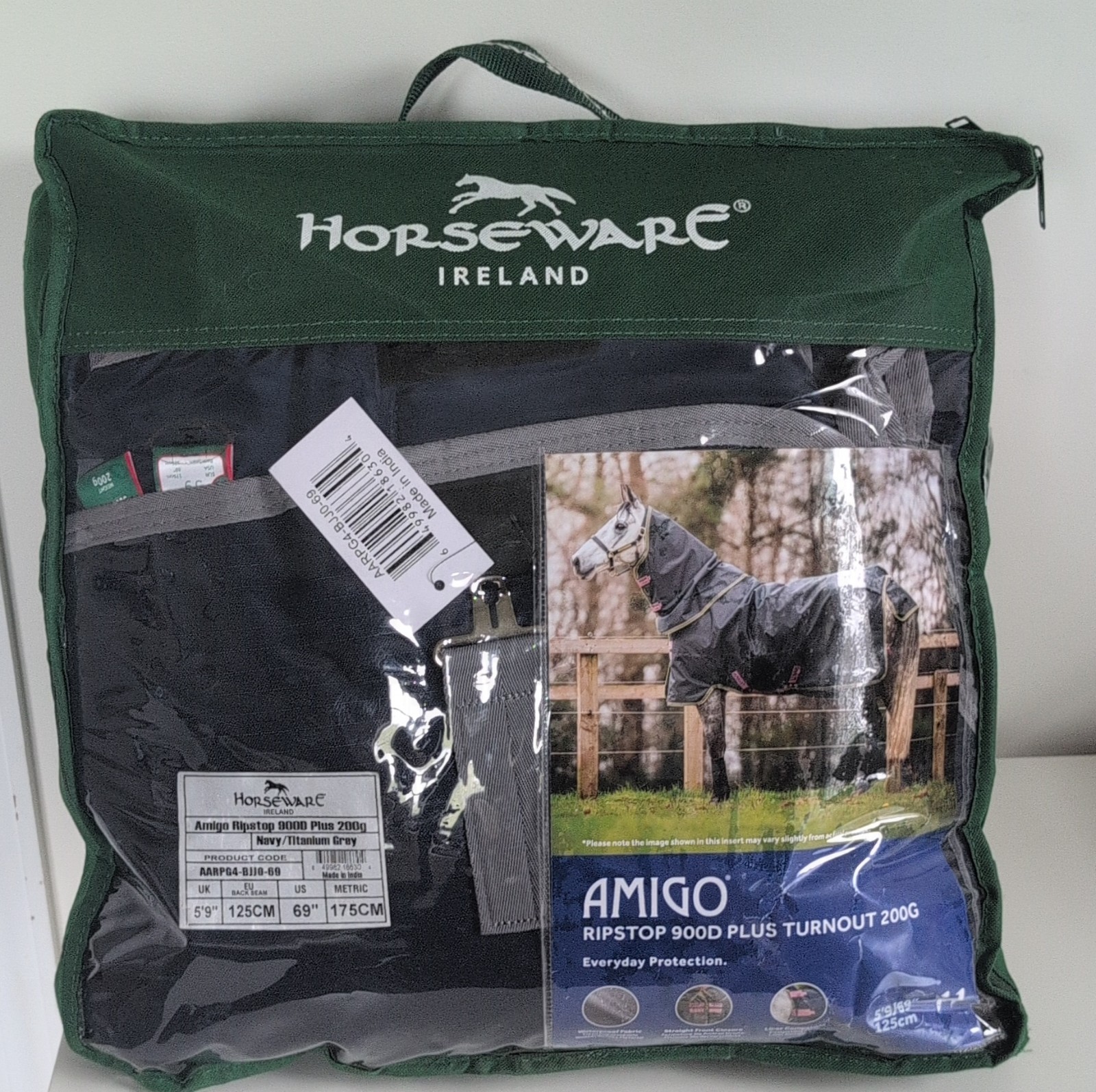 Horseware Ripstop Waterproof Turnout Blanket 200g Navy Titanium Grey 69in
