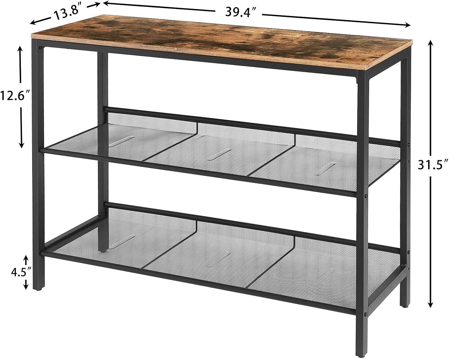 Console Table Sofa Table W/ 2 Flat/Slant Adjustable Mesh Shelves Hallway Table &
