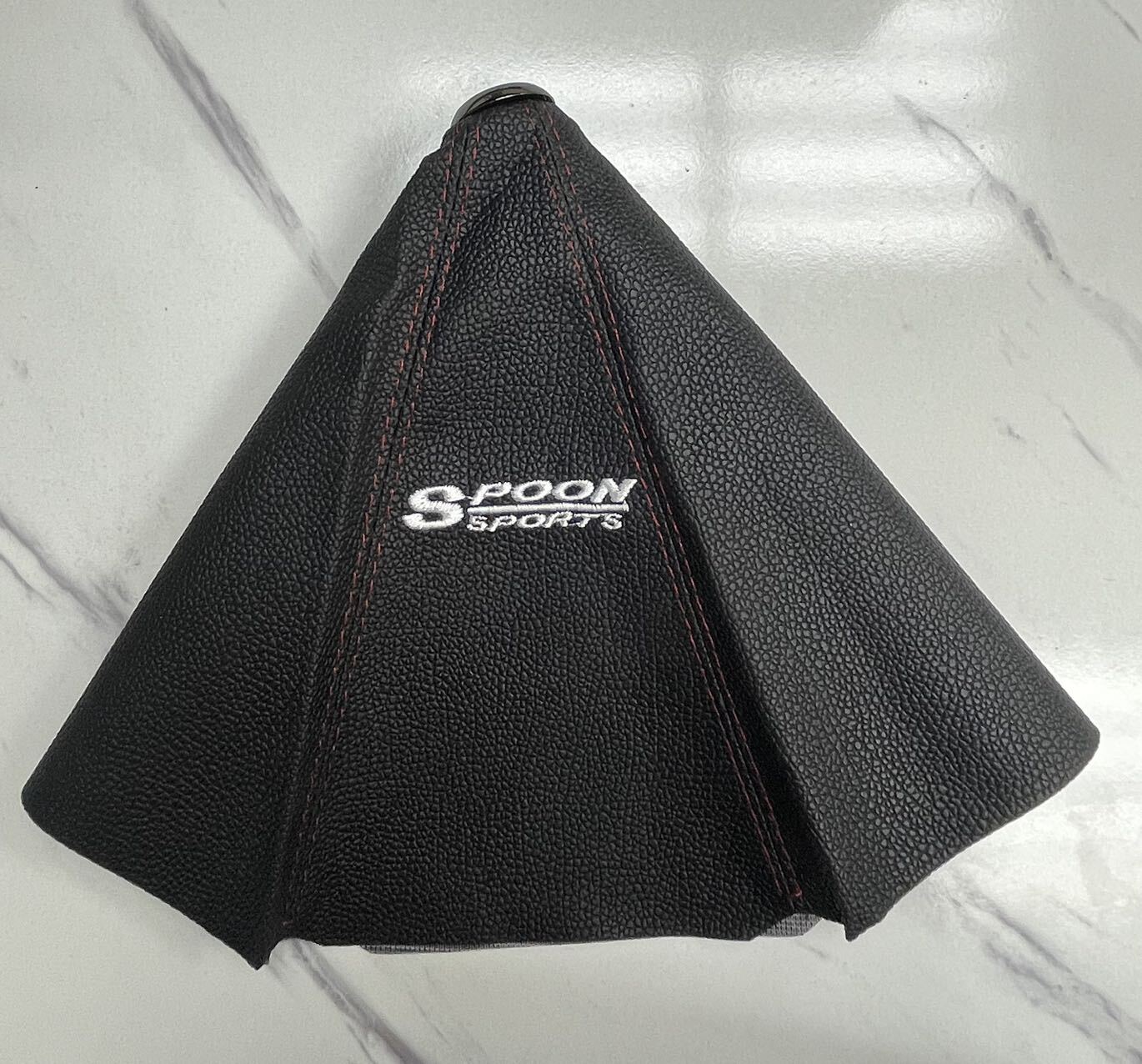 Universal SPOON shift knob Shifter Boot Cover MT/AT Black PVC Leather Red Stitch