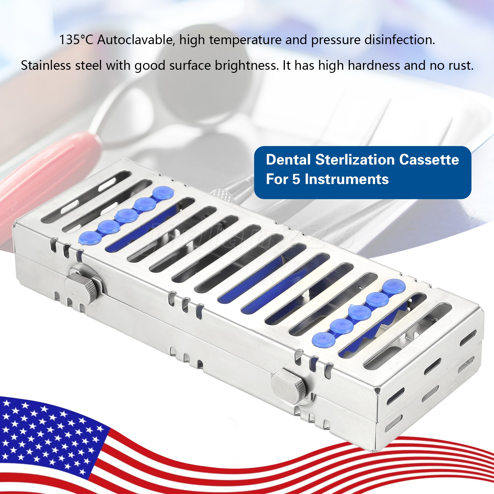 Stainless Sterilization Cassette Rack Box For 5 Surgical Dental Instruments