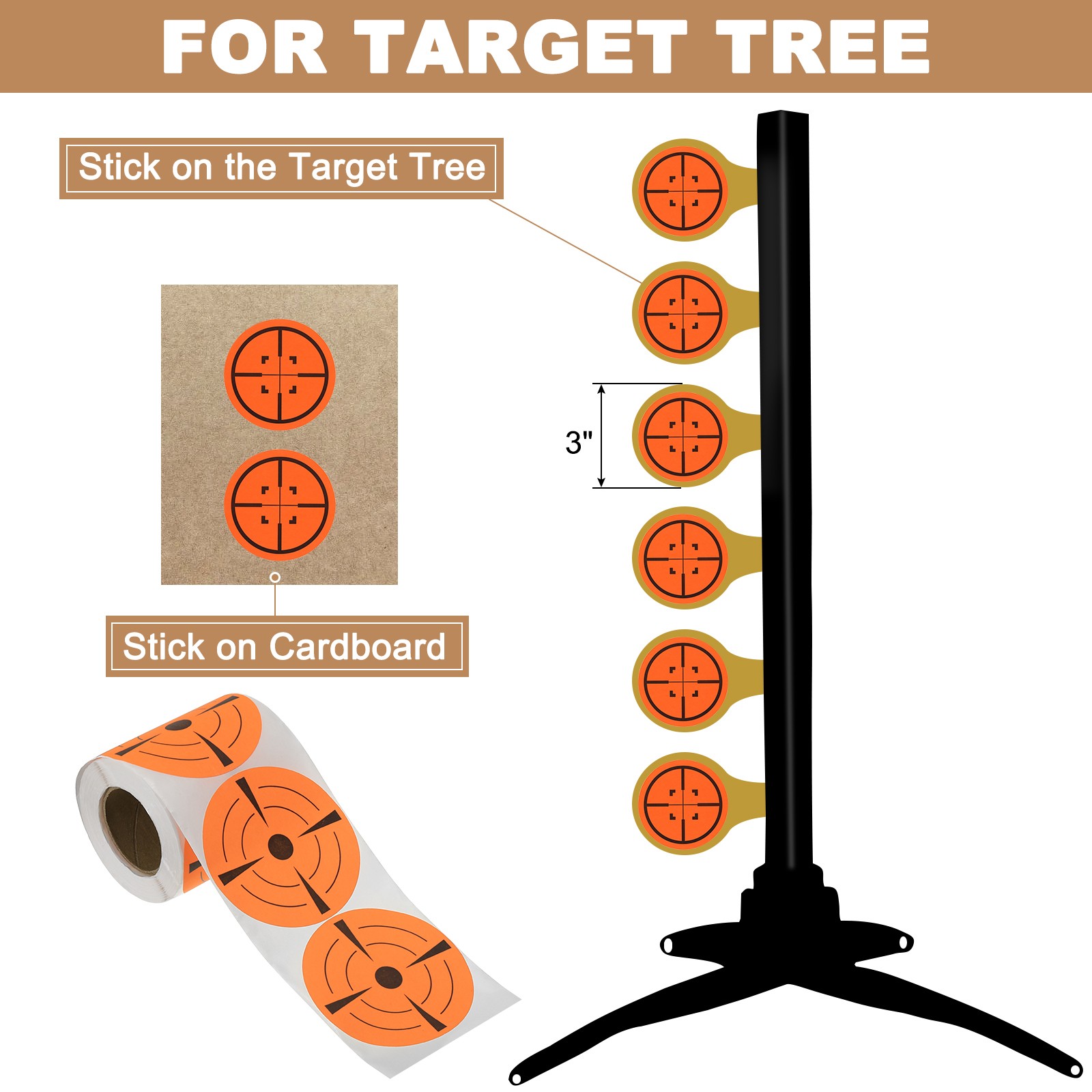 1 Roll Fluorescent Round Splatter Target Stickers 3", Orange/Black