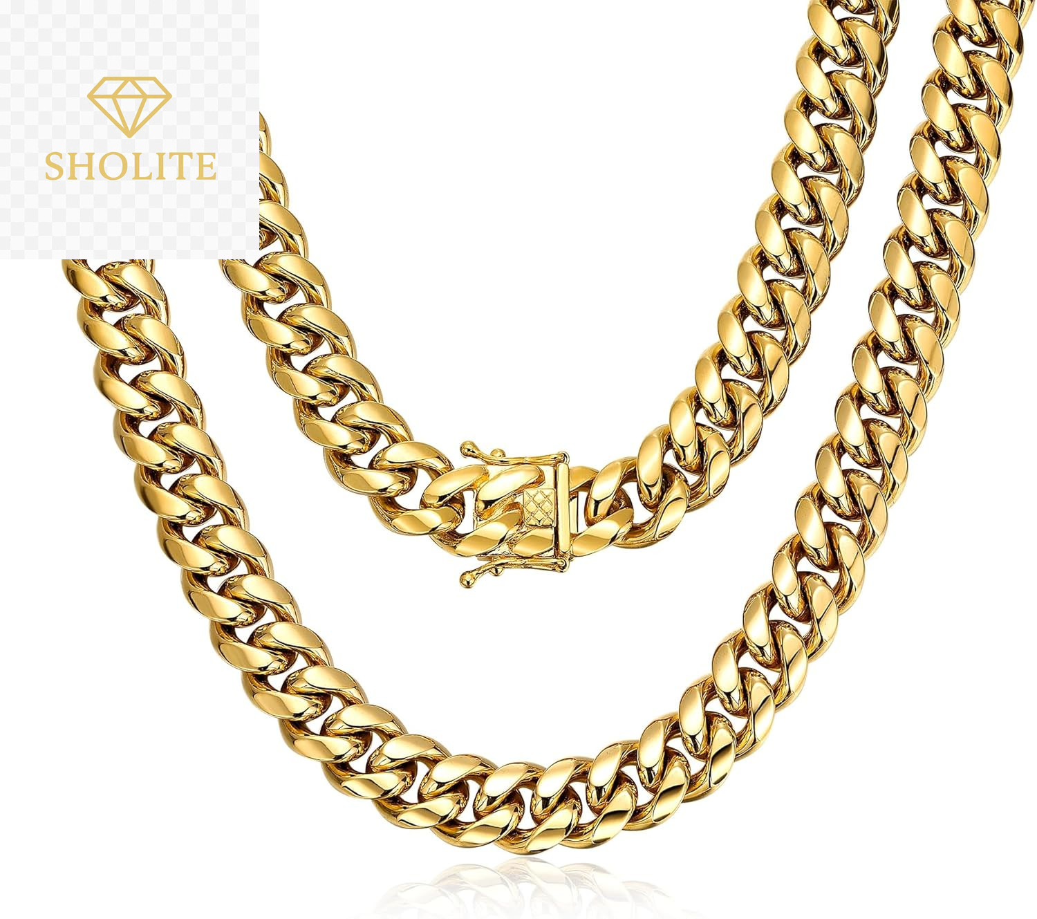 ROWIN&CO Men's 18K Gold Stainless Steel Miami Cuban Link Chain Necklace