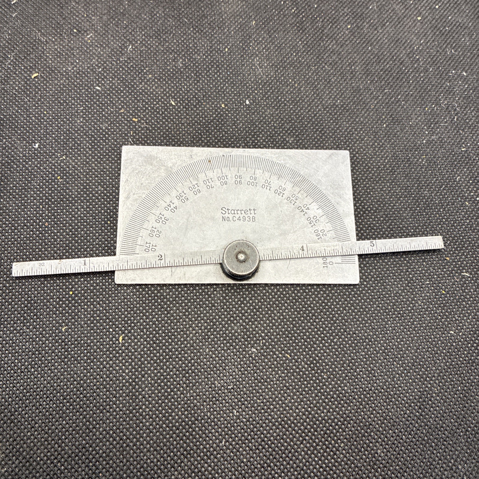 STARRETT No. C493B Satin Chrome Finish  Steel Protractor Depth Gage. USA Made