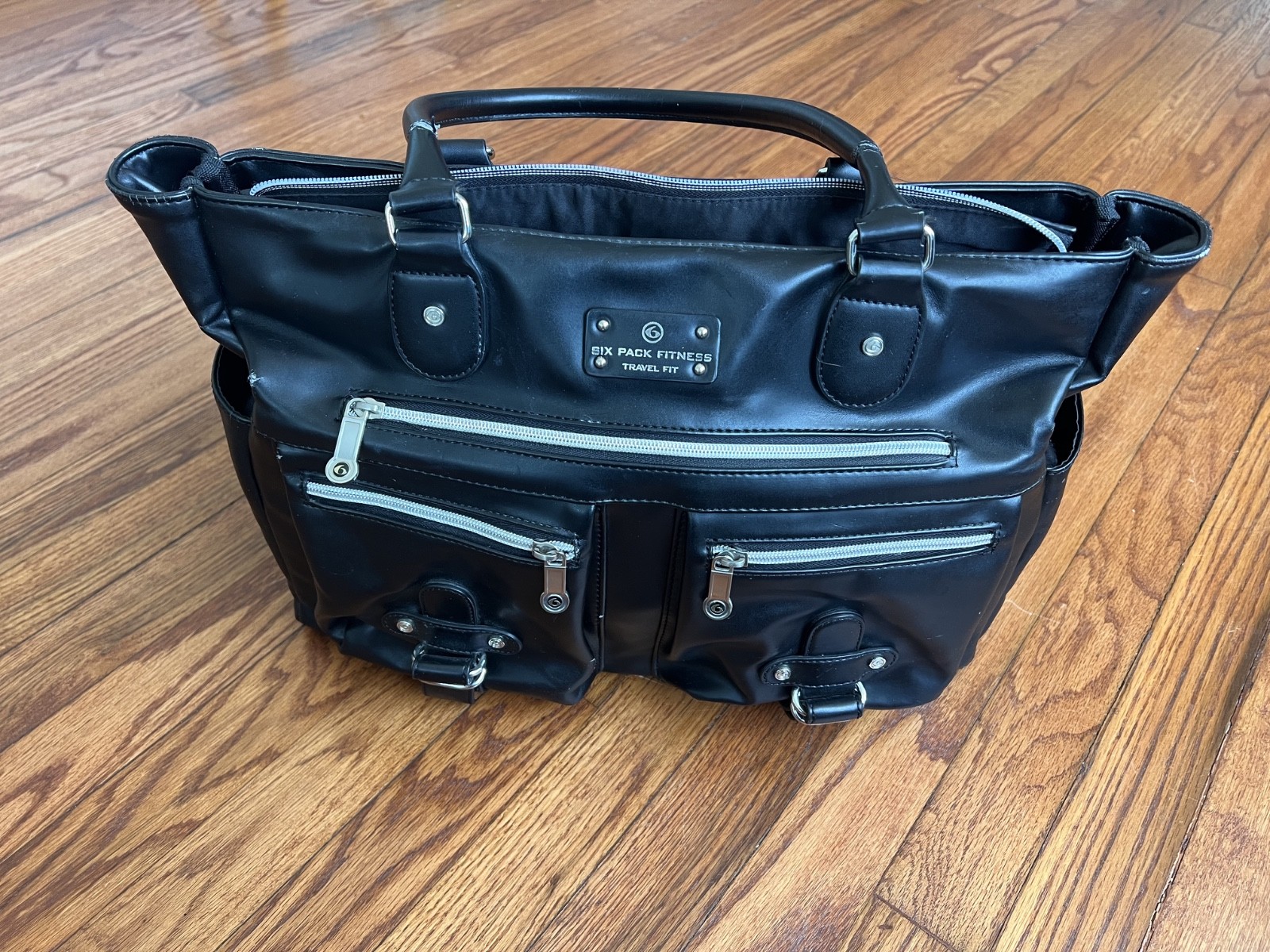 Six Pack Fitness Travel Fit Black Faux Leather Meal Management Tote