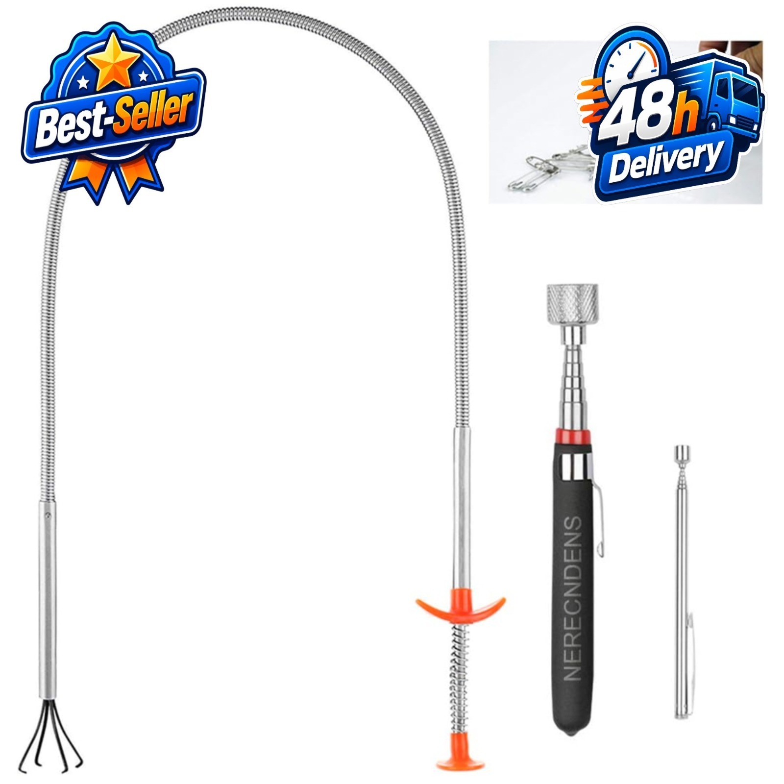 Extendable Magnetic Pickup Tool Set - Flexible Grabber Claw 3 Pack