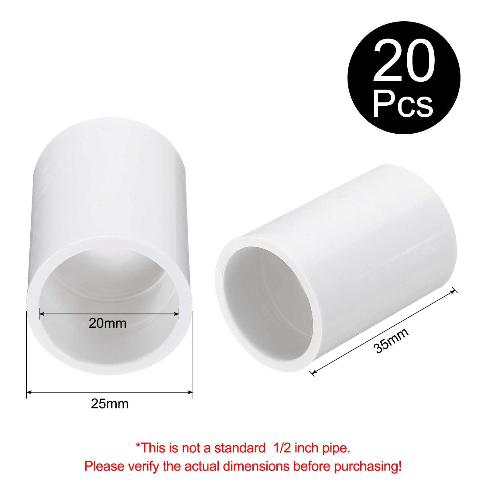 20 Pcs PVC Pipe Fitting 1/2 Inch Coupling Adapter (Socket x Socket), White