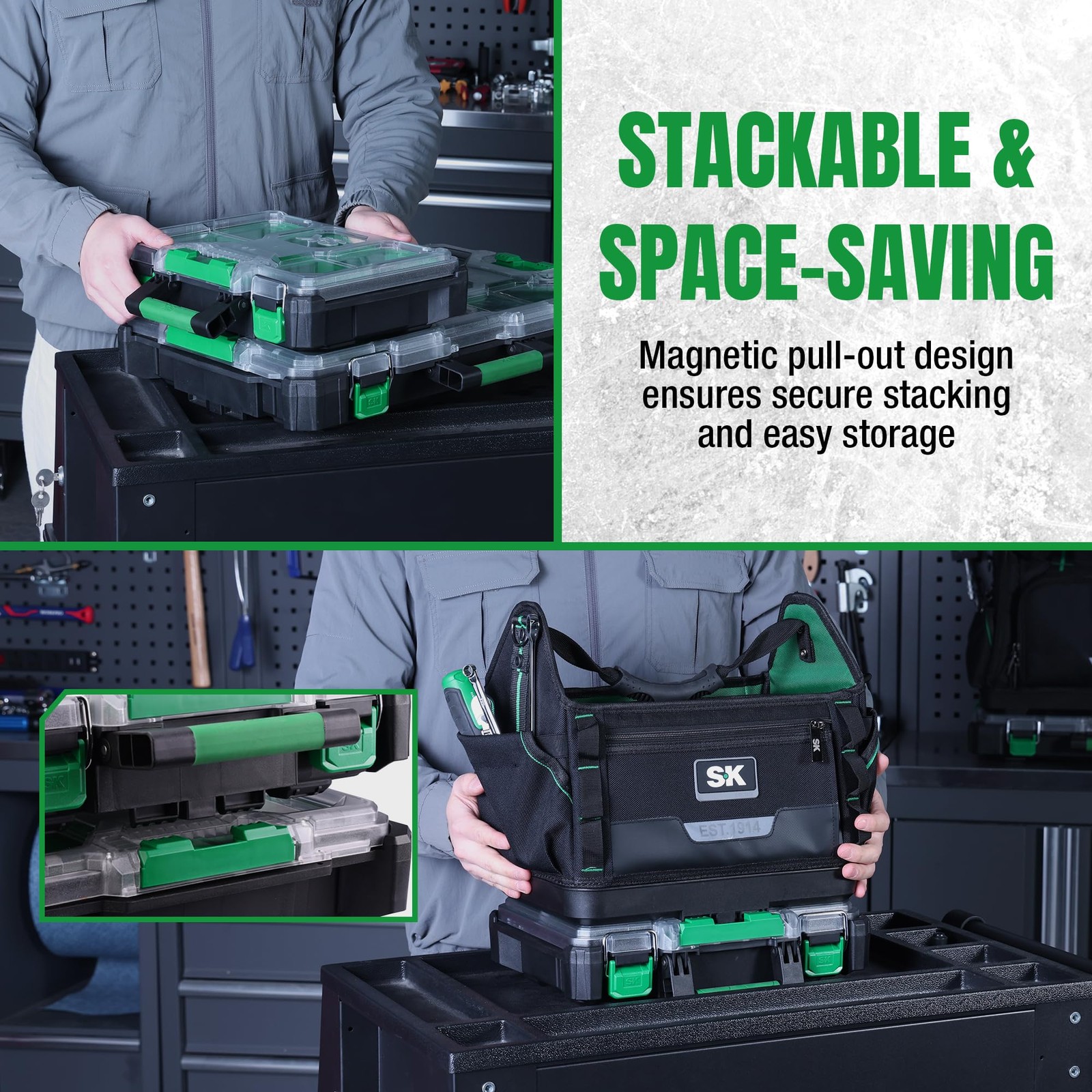 13.5-Inch Small Part Organizer, Stackable Tools Box Organizer with 7 Compartm...