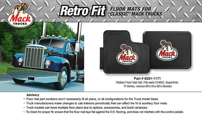 Mack Truck OEM Black Rubber Floor Mats / Dog Logo - CH600 Superliner & R Series