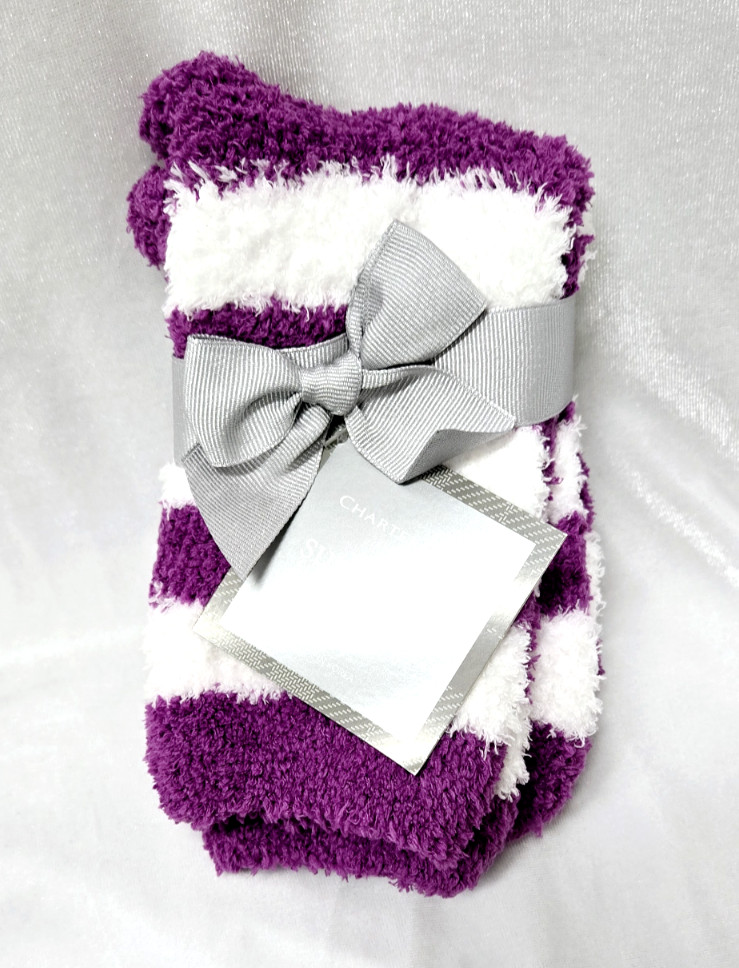 Charter Club  Super Soft Butter Cozy Sleeping Crew Socks Purple stripe