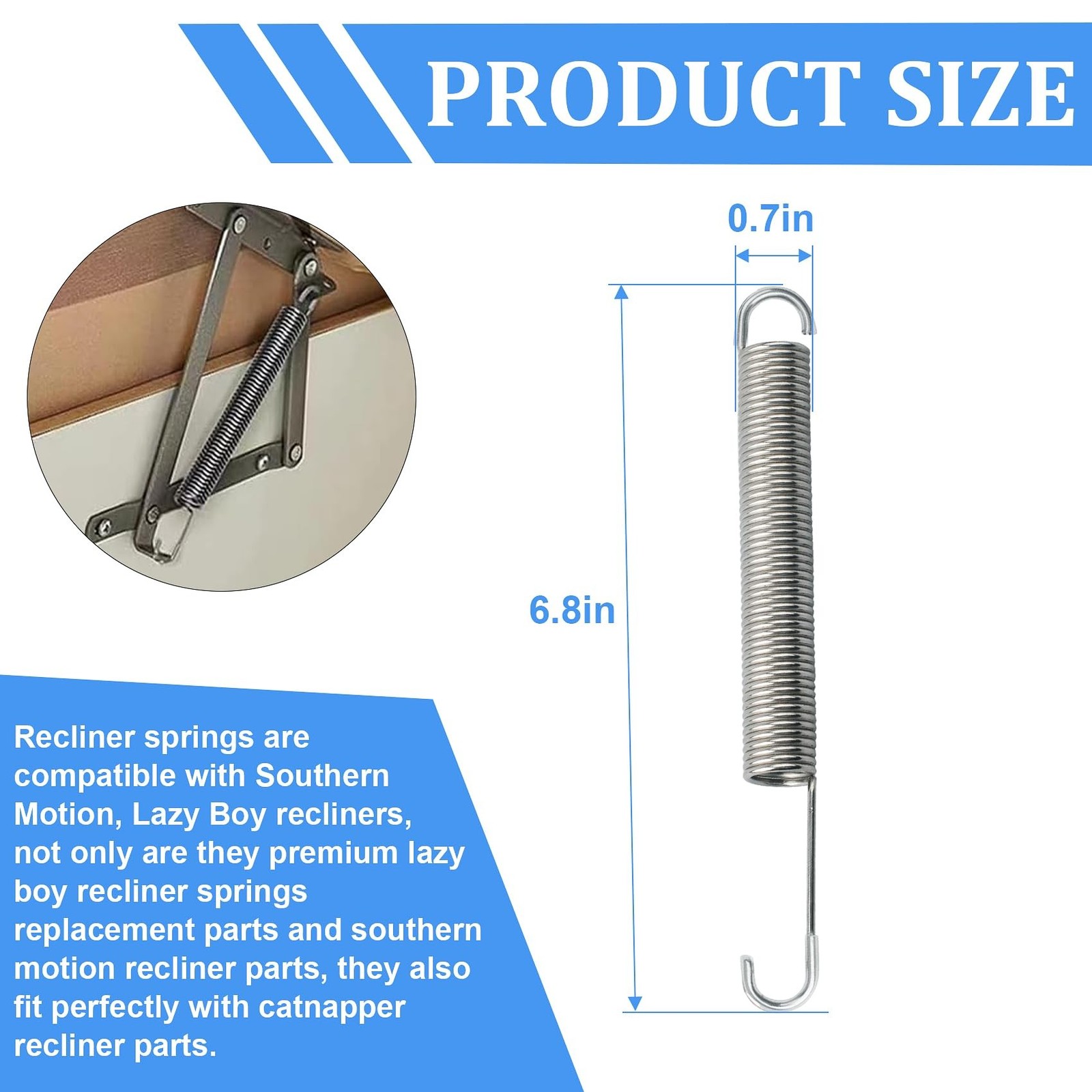 3 Pack 7 Inch Recliner Spring - Long Neck Hook Tension & Replacement Spring, ...