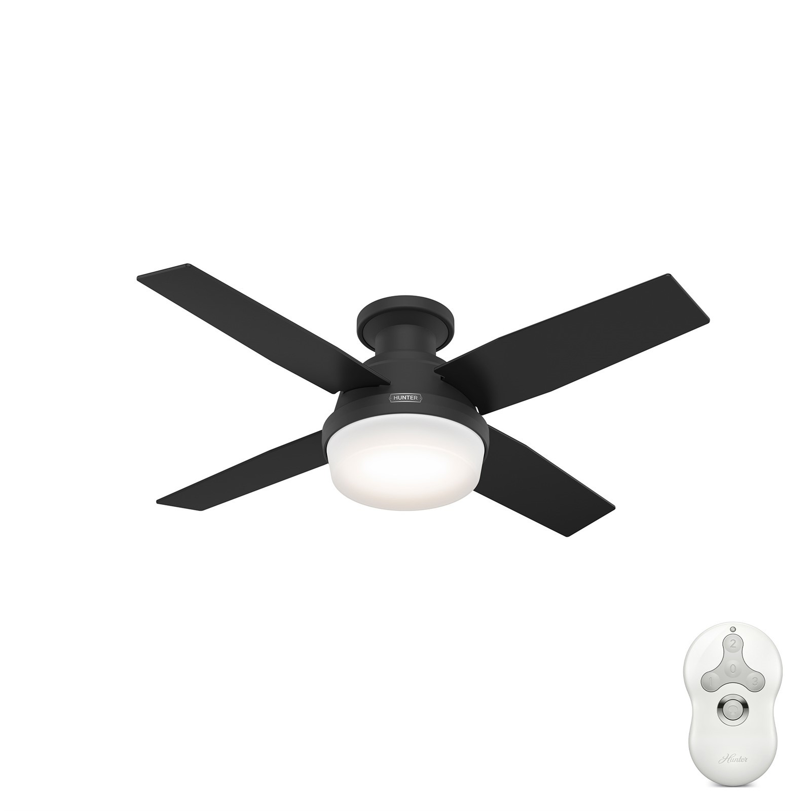 Hunter Fan 44 inch Indoor Low Profile Matte Black Ceiling Fan w Light and Remote