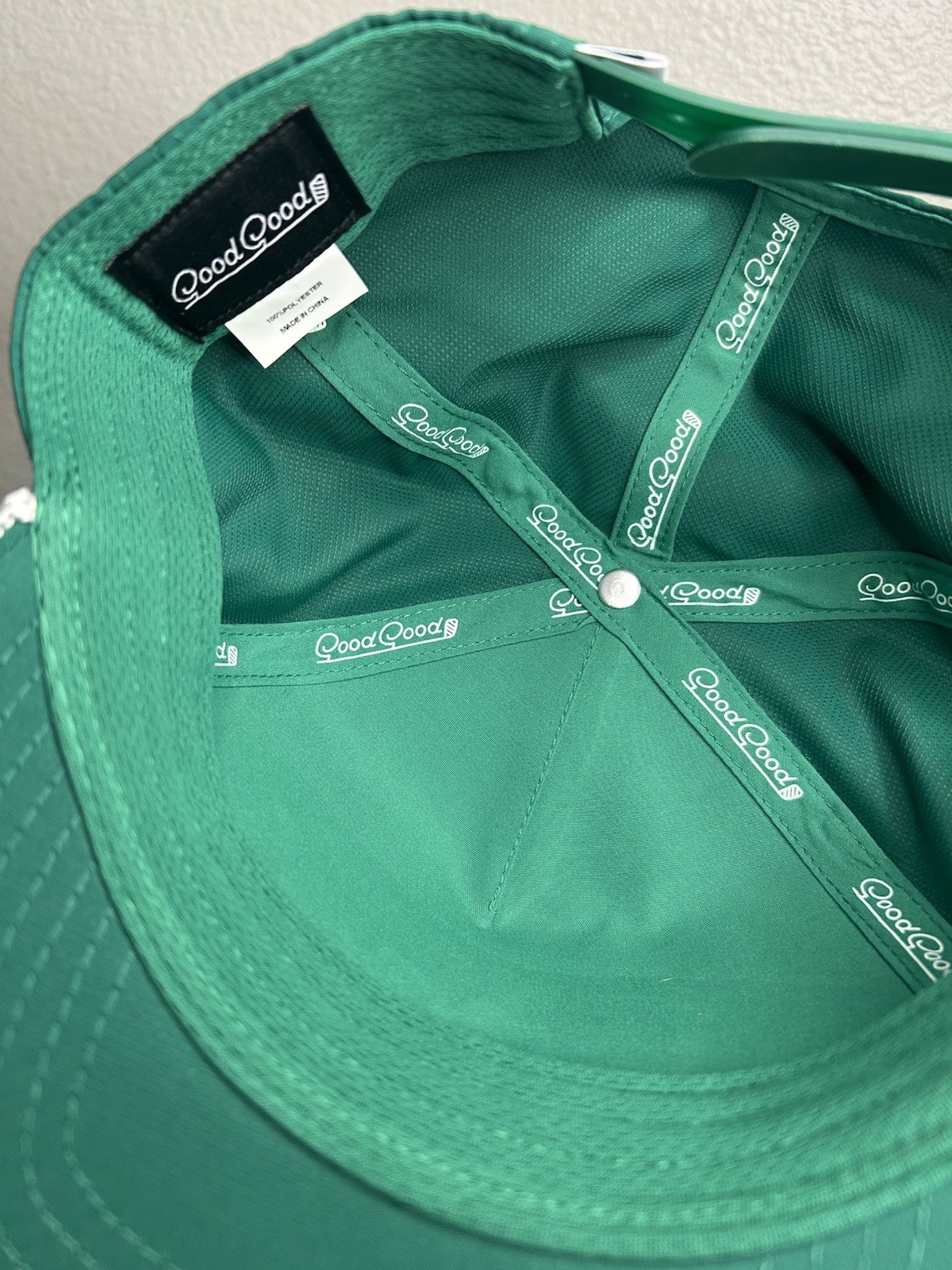 Good Good Golf Script Rope Snapback Hat Green White Adjustable Performance Cap