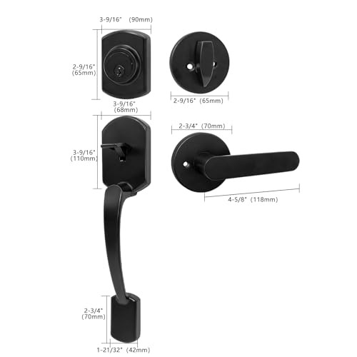 Matte Black Matte Front Door Lock Set - 1.85 Inch Handle