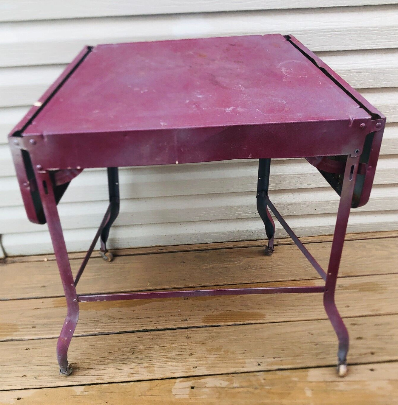 Vtg TYPEWRITER STAND wrap around style DROP LEAF TABLE MCM WOOD WHEELS