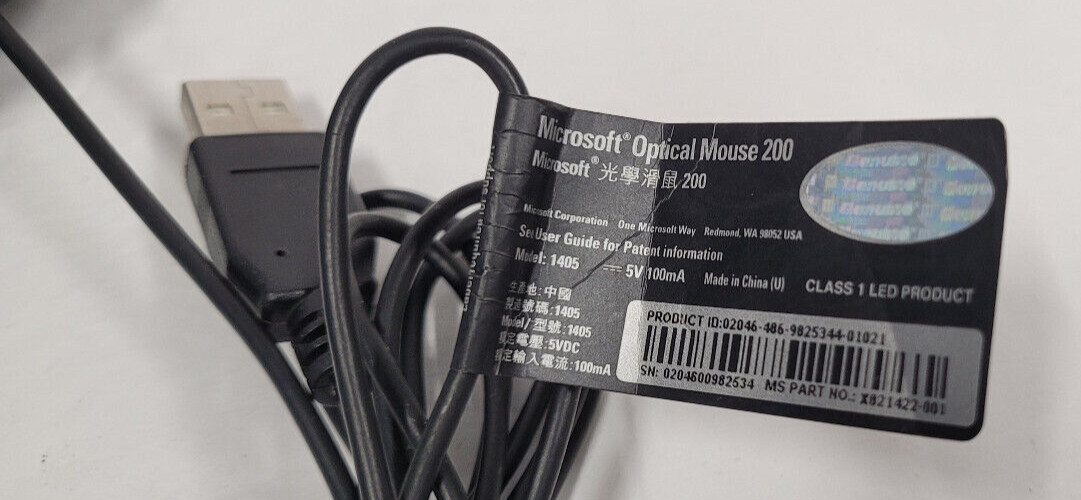 Microsoft Optical Mouse 200 USB wired Model 1405 TESTED