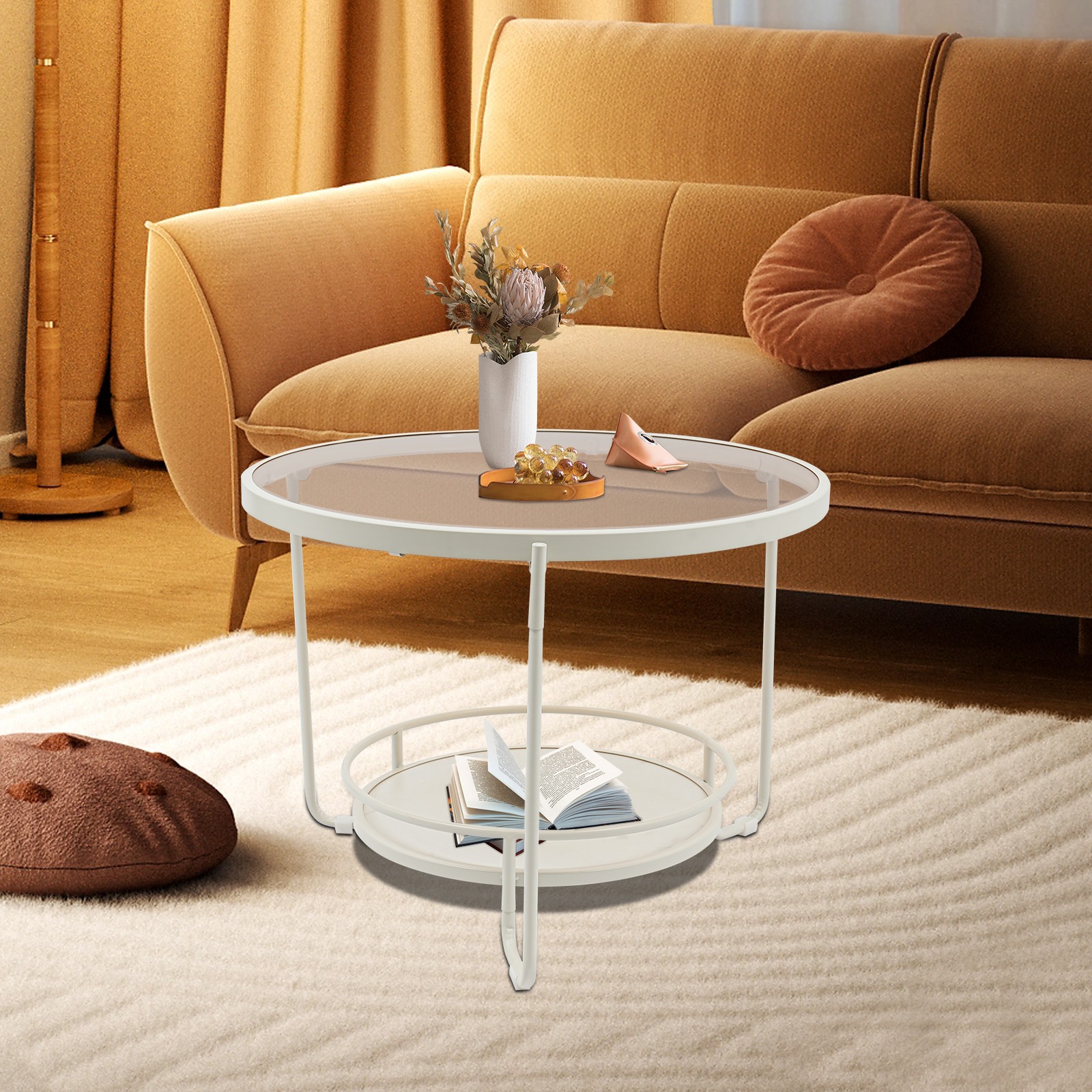 Modern Round 2-Tier Side Table, Coffee Table,tea table for balcony, study room