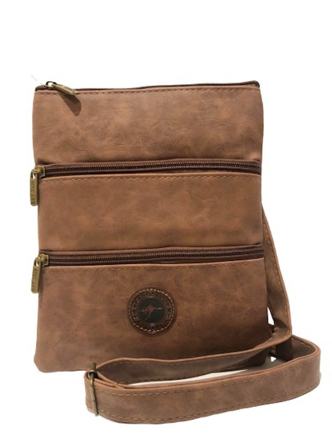 Suede Three Zip Crossbody Bag - Brown