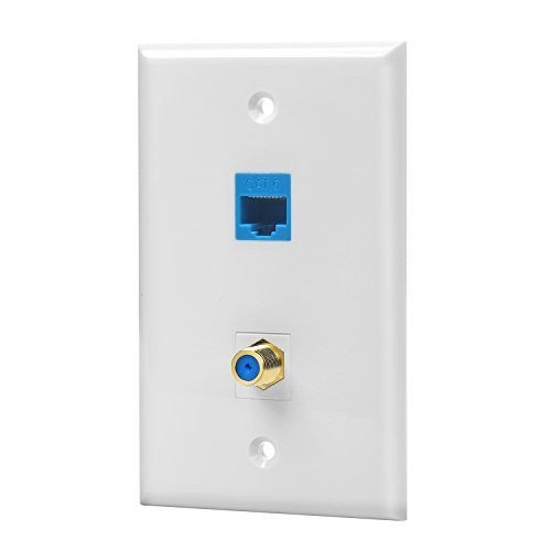 -1 Cat6 Ethernet Port and 1 Gold-plated Cable TV Coax F Type Port Wall Plate ...