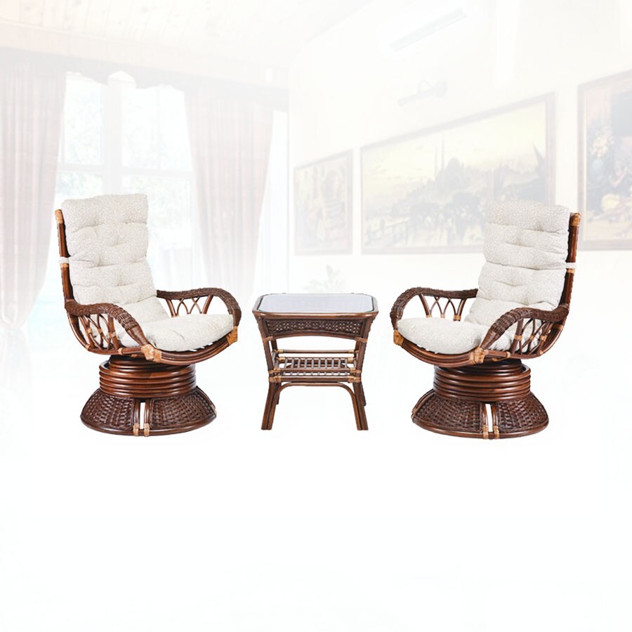 Set of 2 Alexa Swivel Rocking Armchairs Dark Walnut Color, Square Coffee Table
