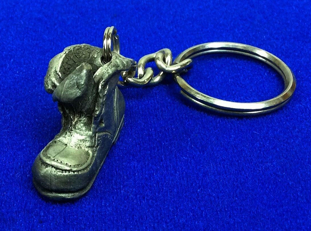 Work Boot Key Ring Hallmarked ~ Pewter / Chain Key Fob Ring Artist Roger Wheeler
