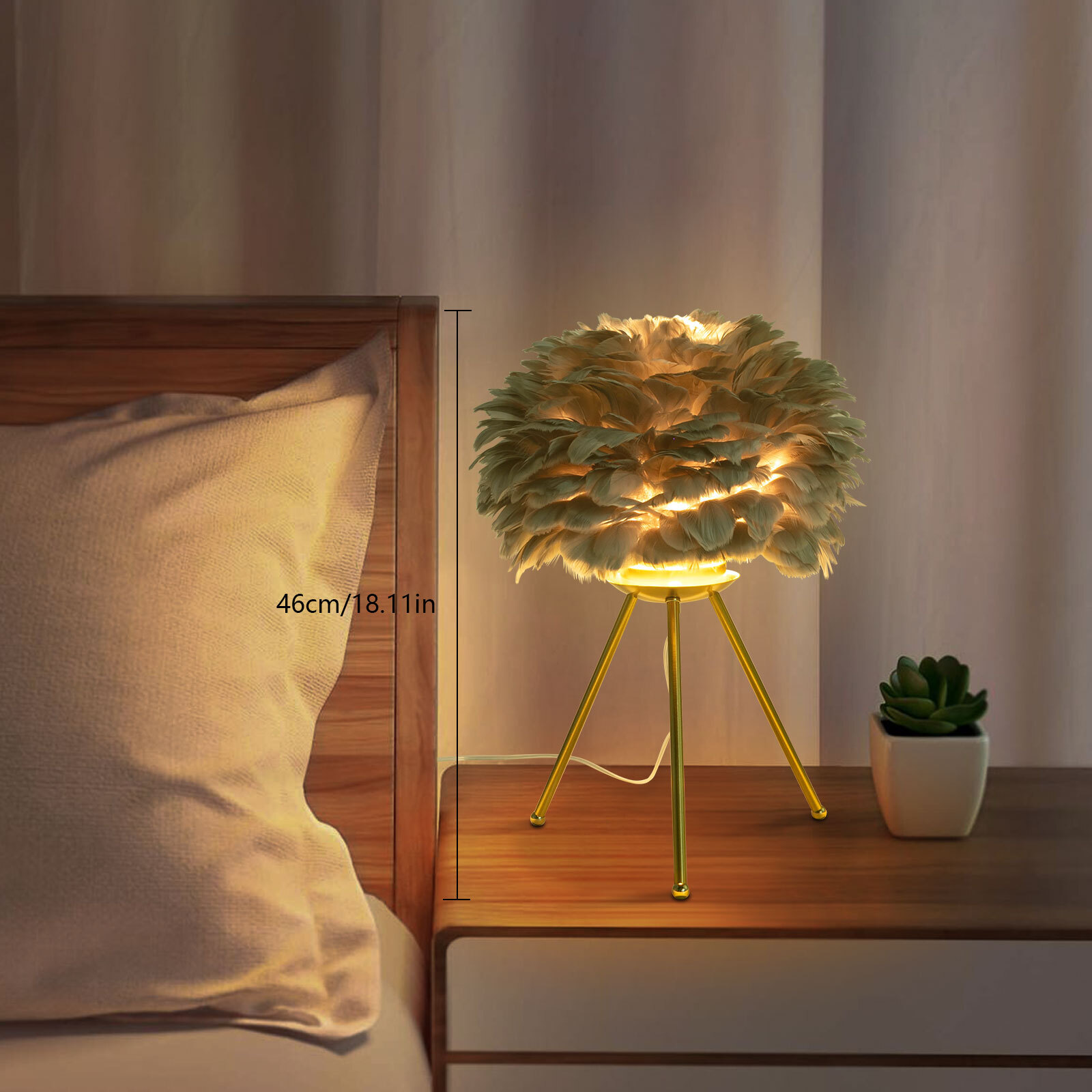 Gray Feather Table Lamp Tripod Lamp, Feather Lamp, Table Light Hand Control