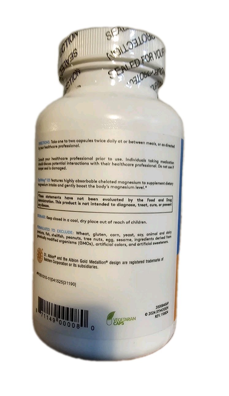 XYMOGEN - OptiMag 125 120 Vegetarian Caps Highly Absorbable Magnesium Exp: 3/27