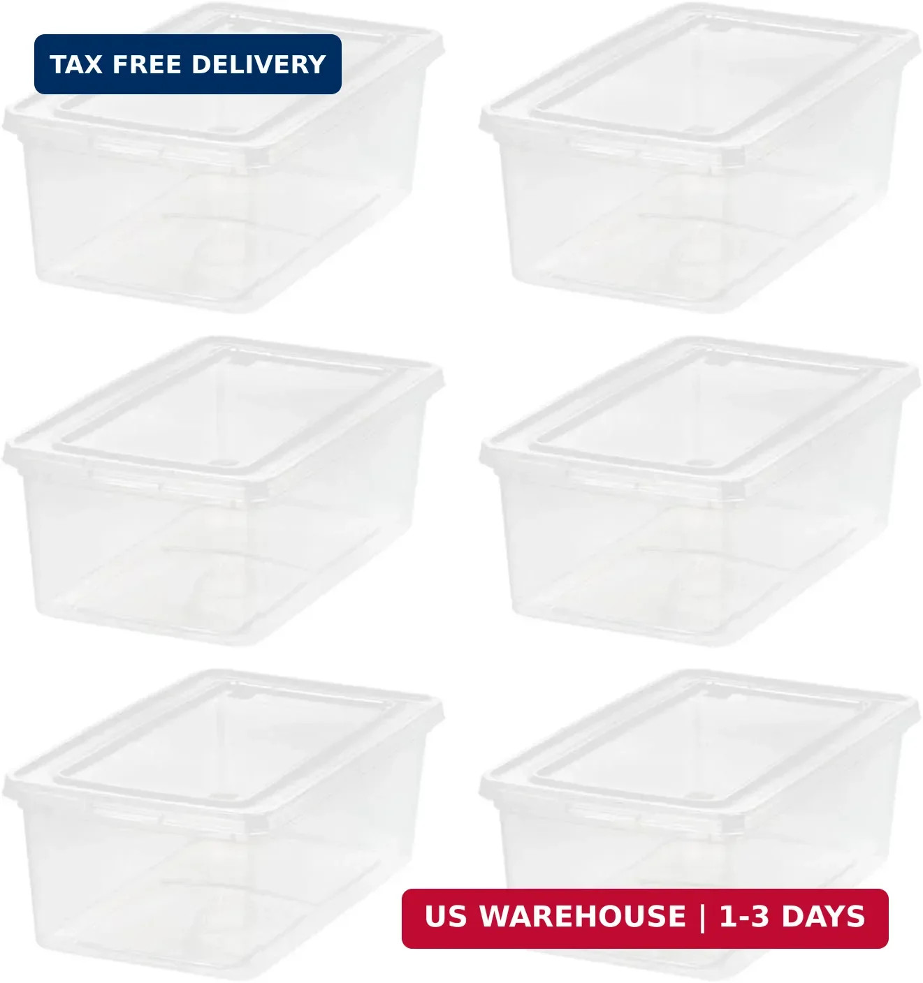 IRIS USA 6-Pack Storage Bins with Lids, 6 Quart - Crystal Clear, Shoe Boxes Stac