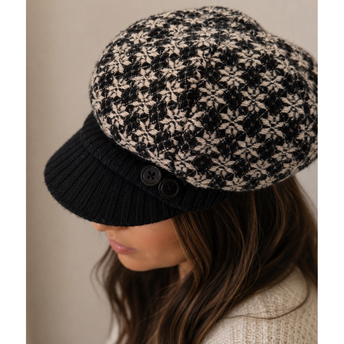 Chic French Girl Newsboy Cap Snowflake Knit Boho Retro Dark Academia Winter